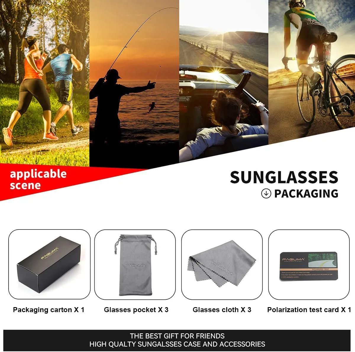 FAGUMA Ultralight Polarized Sports Sunglasses For Men Cycling Driving Fishing Running UV400 Protection