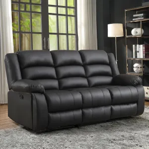 Faux Leather Manual Reclining Sofa with 2 Concealed Cup Holders,Overstuffed Armrest 3 Seat Recliner Sofa, Couch for Living Room, Bedroom, Meeting Room, Black(Sofa)