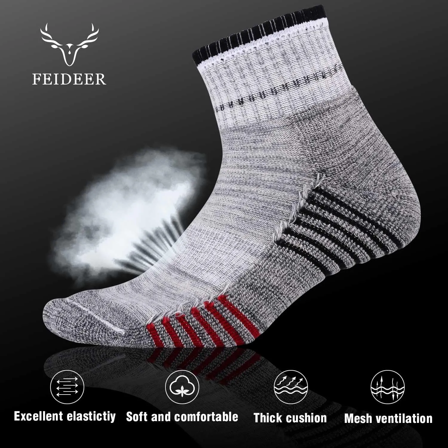 FEIDEER Men's Hiking Walking Socks, Multi-Pack Wicking Cushioned Outdoor Recreation Hiking Socks
