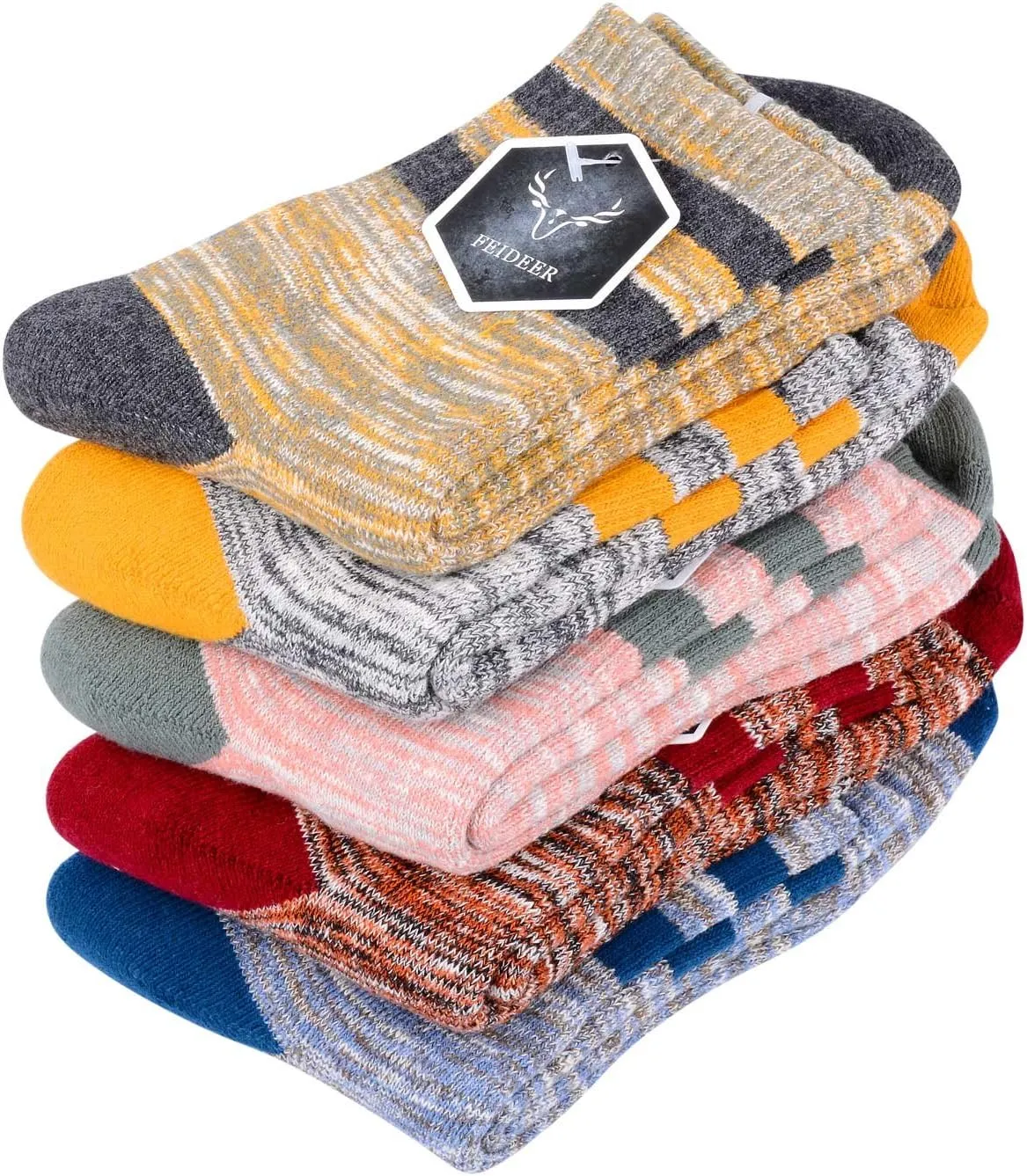 FEIDEER Women's Hiking Walking Socks, Multi-pack Outdoor Recreation Socks Wicking Cushion Crew Socks
