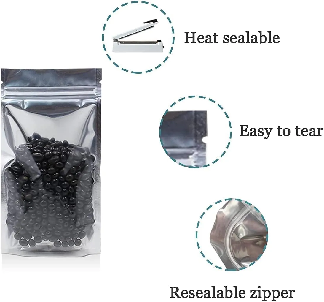 FERENLI 100Pcs Stand Up Clear Front Zipper Lock Resealable Aluminum Mylar Foil Plastic Packaging Bag for Zip Heat Sealable Aluminum Foil Lock with Tear Notch Long Term Food Storage (3.9x5.9 inch)
