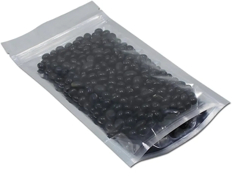 FERENLI 100Pcs Stand Up Clear Front Zipper Lock Resealable Aluminum Mylar Foil Plastic Packaging Bag for Zip Heat Sealable Aluminum Foil Lock with Tear Notch Long Term Food Storage (3.9x5.9 inch)