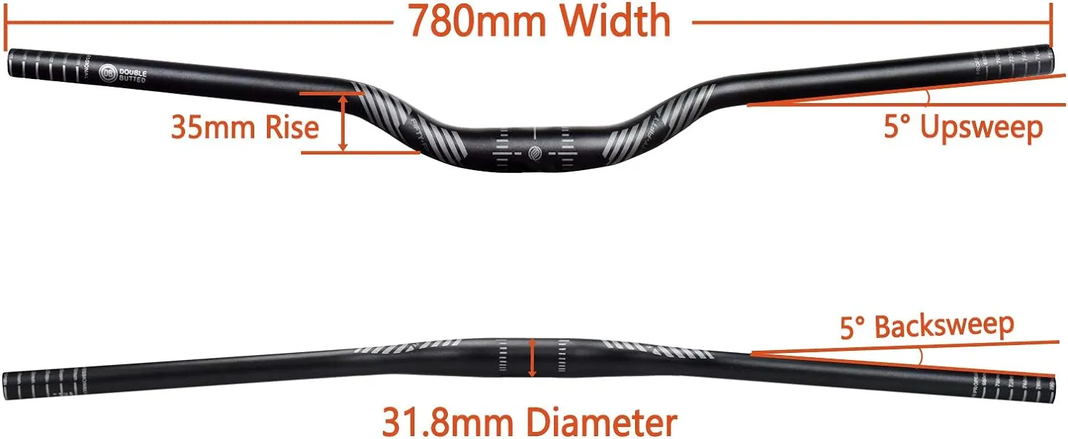 FIFTY-FIFTY Mountain Bike Riser Handlebar, Aluminum Alloy MTB Handlebar, 31.8mm Diameter, 780mm Wide Bicycle Bar