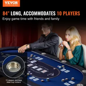 (FINAL PRICES ARE LOWER ON OUR SITE!) VEVOR 10 Player Foldable Poker Table, Blackjack Texas Holdem Poker Table with Padded Rails and Stainless Steel Cup Holders, Portable Folding Card Board Game Table, 84" Oval Casino Leisure Table