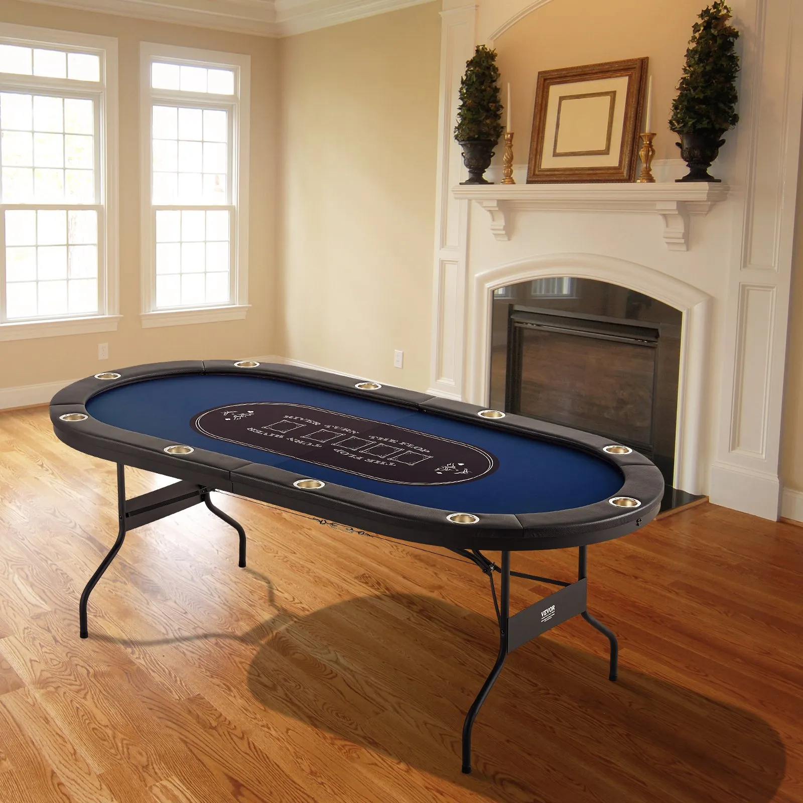 (FINAL PRICES ARE LOWER ON OUR SITE!) VEVOR 10 Player Foldable Poker Table, Blackjack Texas Holdem Poker Table with Padded Rails and Stainless Steel Cup Holders, Portable Folding Card Board Game Table, 84" Oval Casino Leisure Table