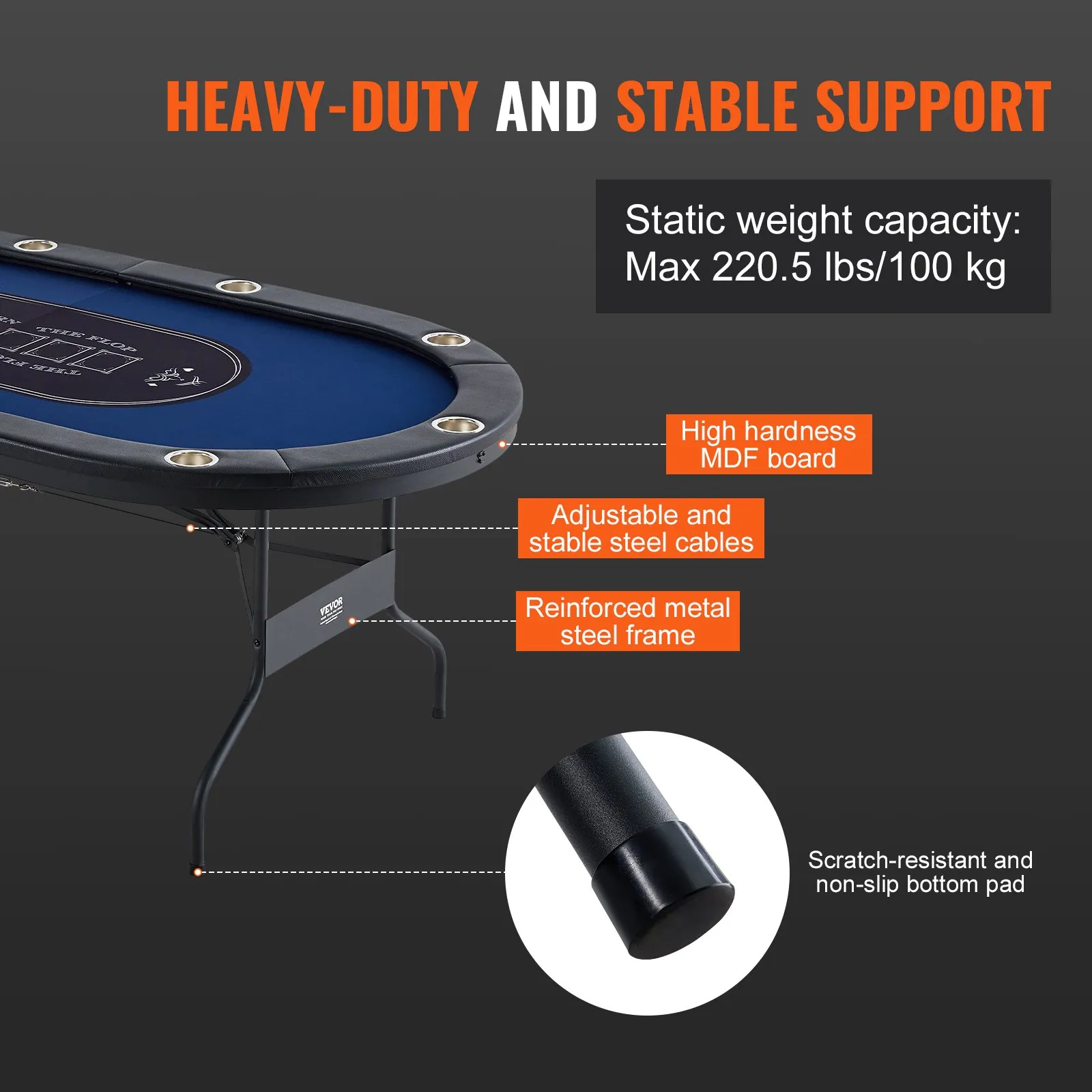 (FINAL PRICES ARE LOWER ON OUR SITE!) VEVOR 10 Player Foldable Poker Table, Blackjack Texas Holdem Poker Table with Padded Rails and Stainless Steel Cup Holders, Portable Folding Card Board Game Table, 84" Oval Casino Leisure Table