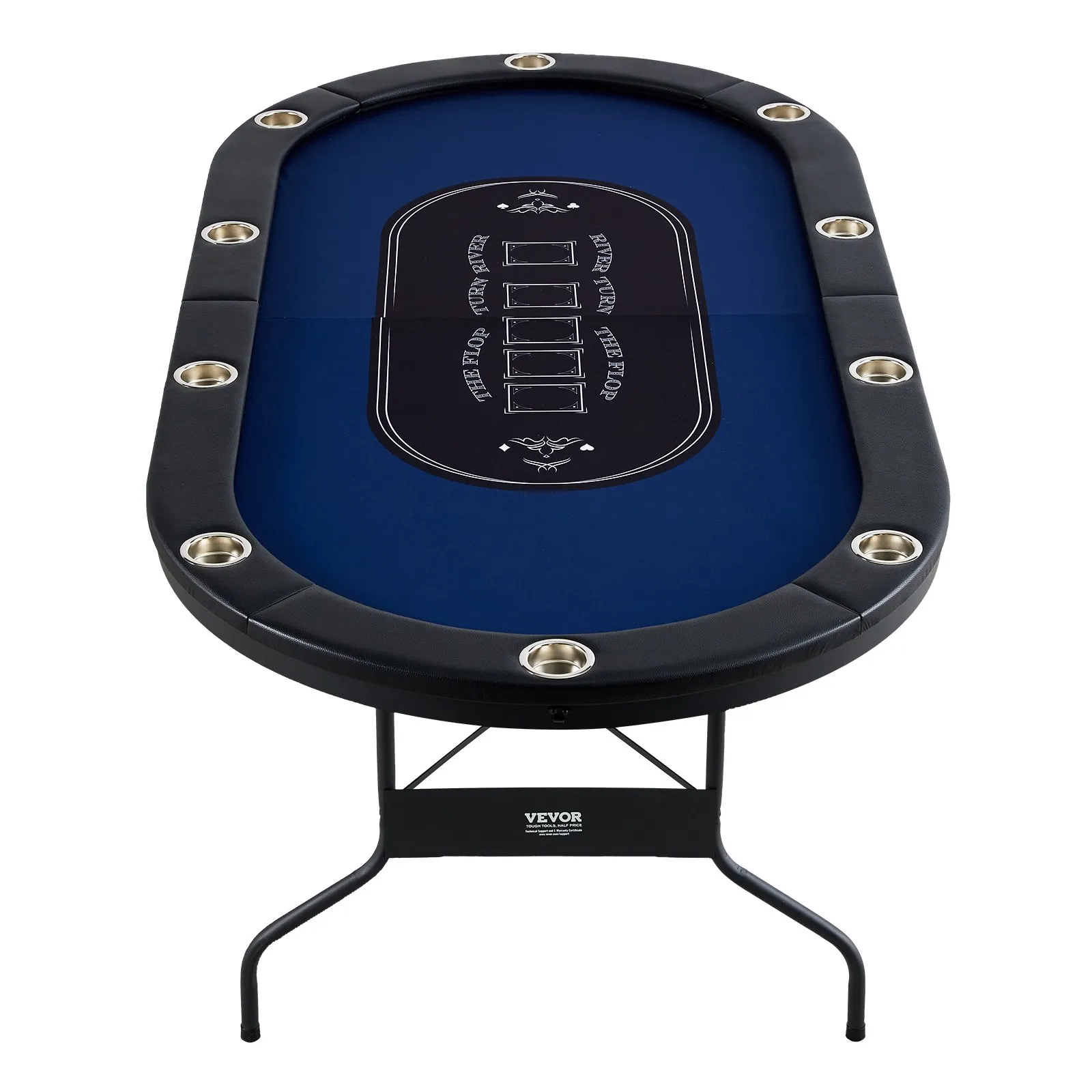 (FINAL PRICES ARE LOWER ON OUR SITE!) VEVOR 10 Player Foldable Poker Table, Blackjack Texas Holdem Poker Table with Padded Rails and Stainless Steel Cup Holders, Portable Folding Card Board Game Table, 84" Oval Casino Leisure Table