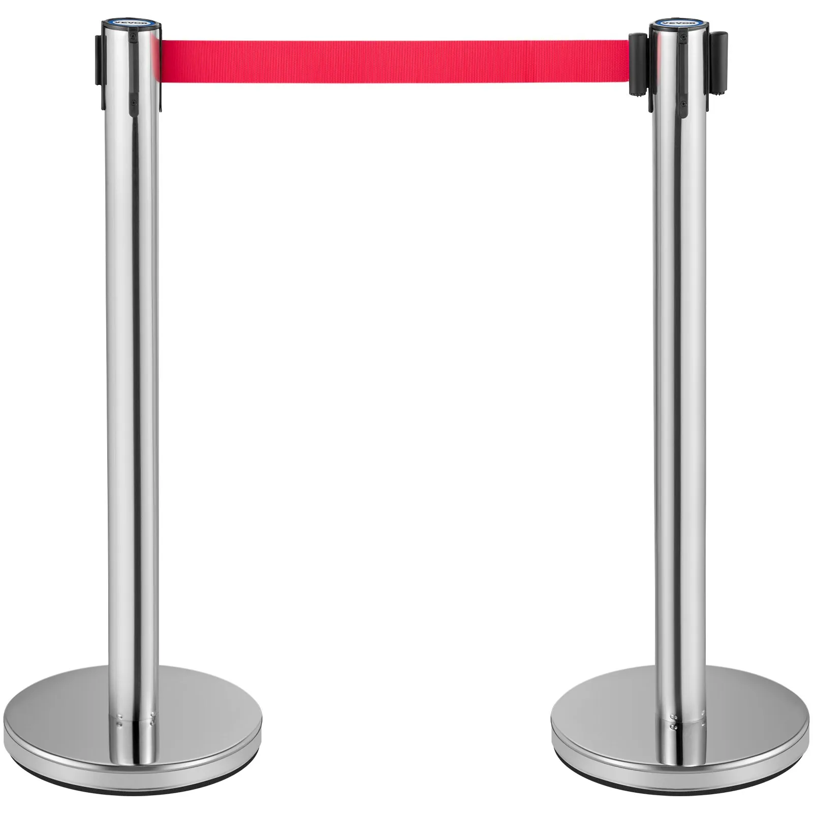 (FINAL PRICES ARE LOWER ON OUR SITE!) VEVOR Crowd Control Stanchion, Set of 6 Pieces Stanchion Set, Stanchion Set w/ 6.6 ft/2 m Red Retractable Belt, Crowd Control Barrier w/Rubber Base  Easy Connect Assembly for Crowd Control (Silver)