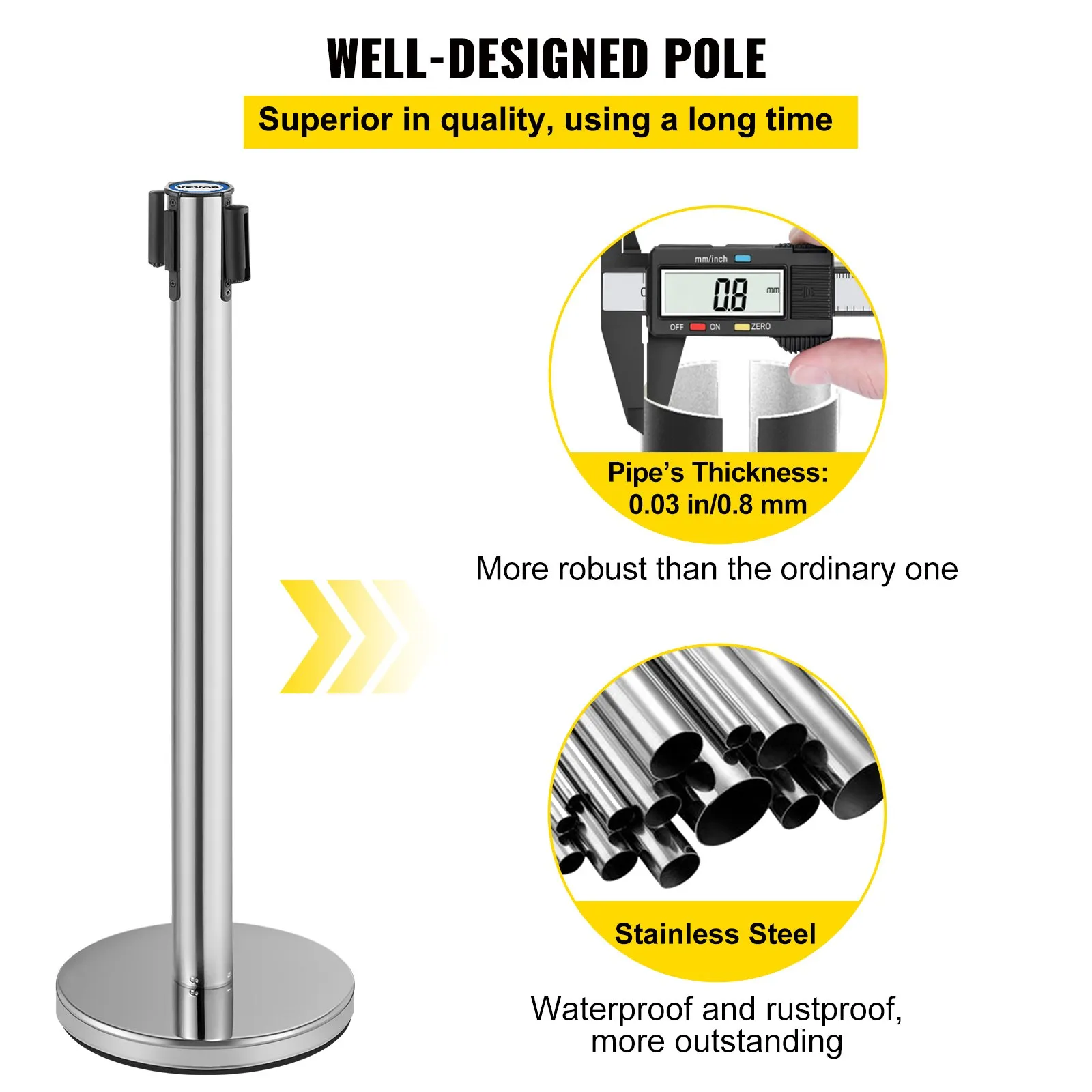(FINAL PRICES ARE LOWER ON OUR SITE!) VEVOR Crowd Control Stanchion, Set of 6 Pieces Stanchion Set, Stanchion Set w/ 6.6 ft/2 m Red Retractable Belt, Crowd Control Barrier w/Rubber Base  Easy Connect Assembly for Crowd Control (Silver)