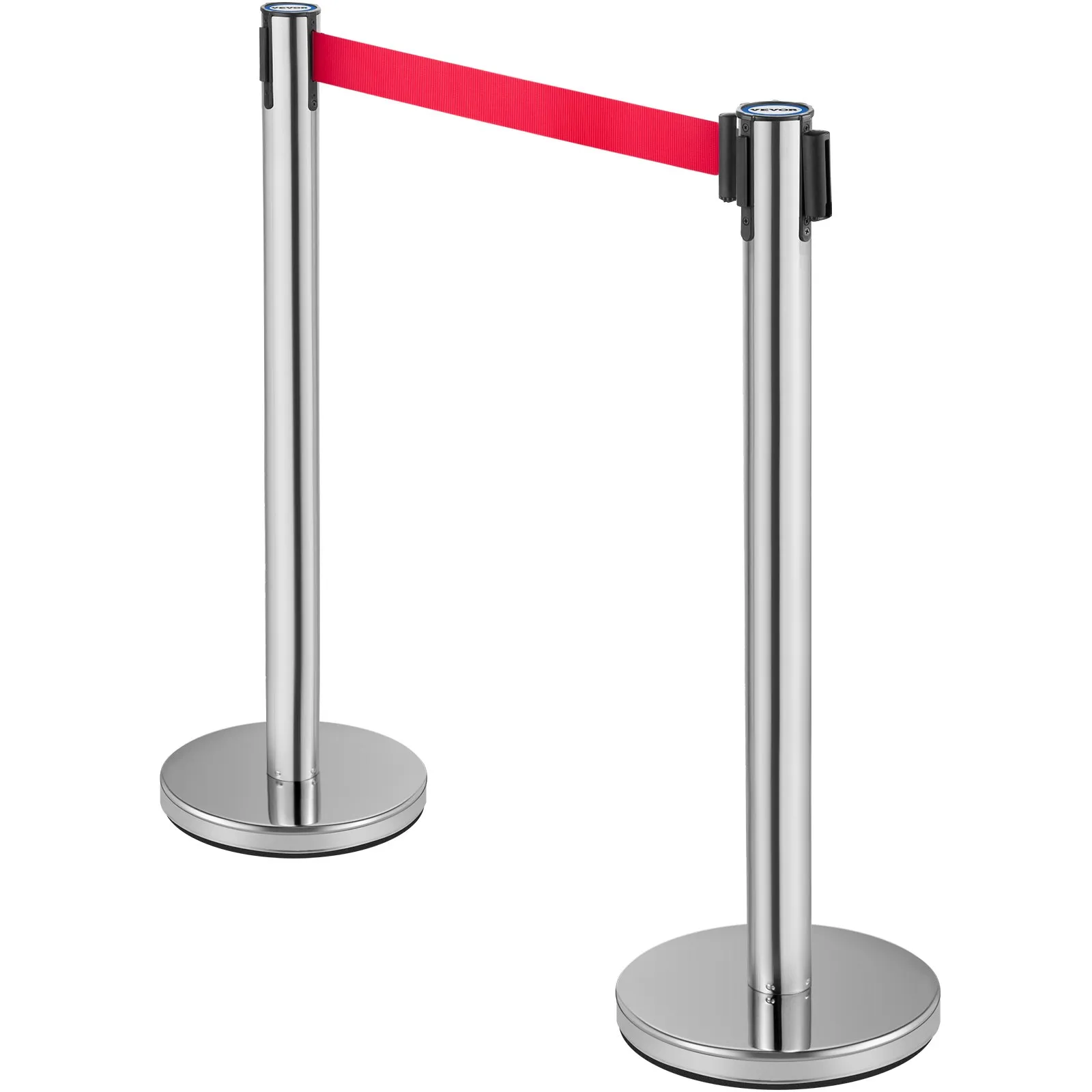 (FINAL PRICES ARE LOWER ON OUR SITE!) VEVOR Crowd Control Stanchion, Set of 6 Pieces Stanchion Set, Stanchion Set w/ 6.6 ft/2 m Red Retractable Belt, Crowd Control Barrier w/Rubber Base  Easy Connect Assembly for Crowd Control (Silver)
