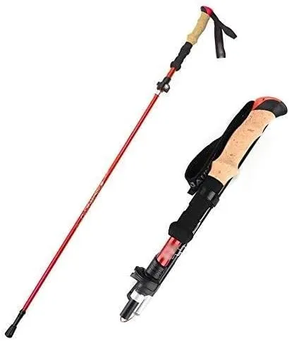 Five-Section Telescopic Folding Trekking Pole, EVA Cork Handle, Shock Absorbing Hiking Stick, Lightweight Alloy Outdoor Walking Stick