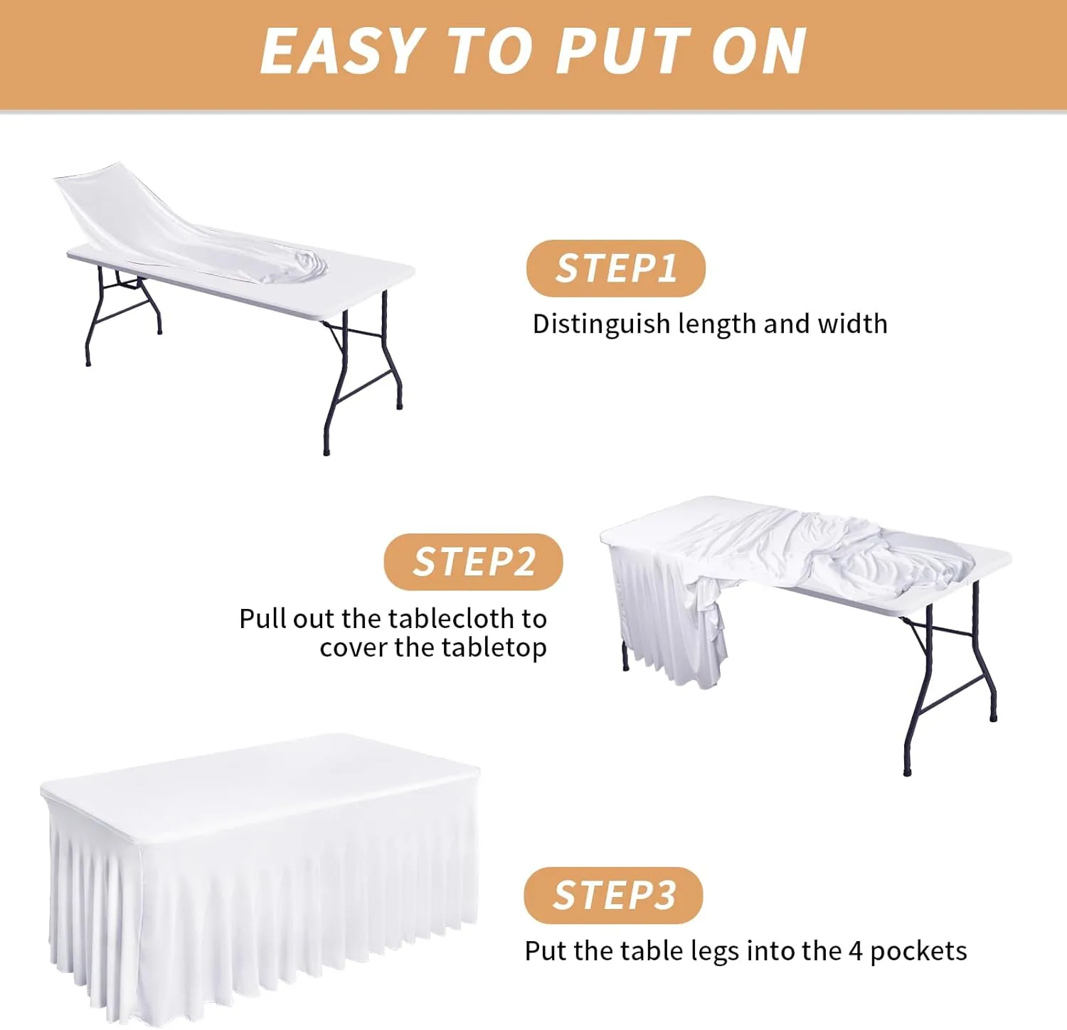 Fixwal Table Skirt, White Table Cloths for Rectangle Tables, Desk Skirt for 6 Foot Tables, White Spandex Table Covers for Folding Table