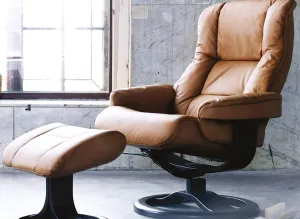 Fjords 855 Loen Small Leather Recliner Norwegian Ergonomic Scandinavian Lounge Reclining Chair Furniture Nordic Line Genuine Cappuccino Leather Espresso Wood