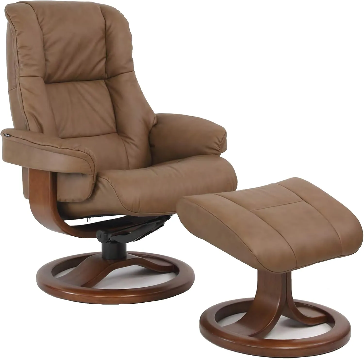 Fjords 855 Loen Small Leather Recliner Norwegian Ergonomic Scandinavian Lounge Reclining Chair Furniture Nordic Line Genuine Cappuccino Leather Walnut Wood