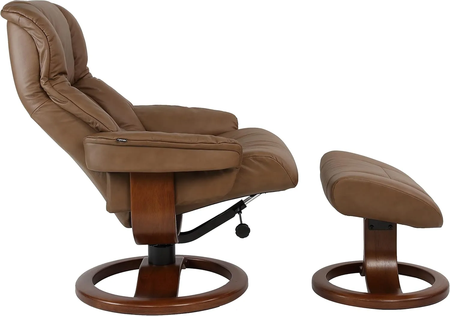 Fjords 855 Loen Small Leather Recliner Norwegian Ergonomic Scandinavian Lounge Reclining Chair Furniture Nordic Line Genuine Cappuccino Leather Walnut Wood