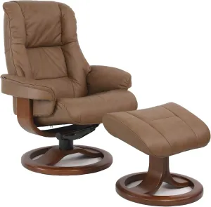 Fjords 855 Loen Small Leather Recliner Norwegian Ergonomic Scandinavian Lounge Reclining Chair Furniture Nordic Line Genuine Cappuccino Leather Walnut Wood