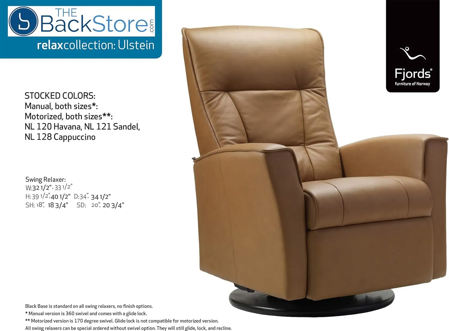 Fjords Ulstein Swing Relaxer Recliner Norwegian Ergonomic Scandinavian Lounge Manual Reclining Chair Furniture Nordic Line Cappuccino Genuine Leather by Hjellegjerde