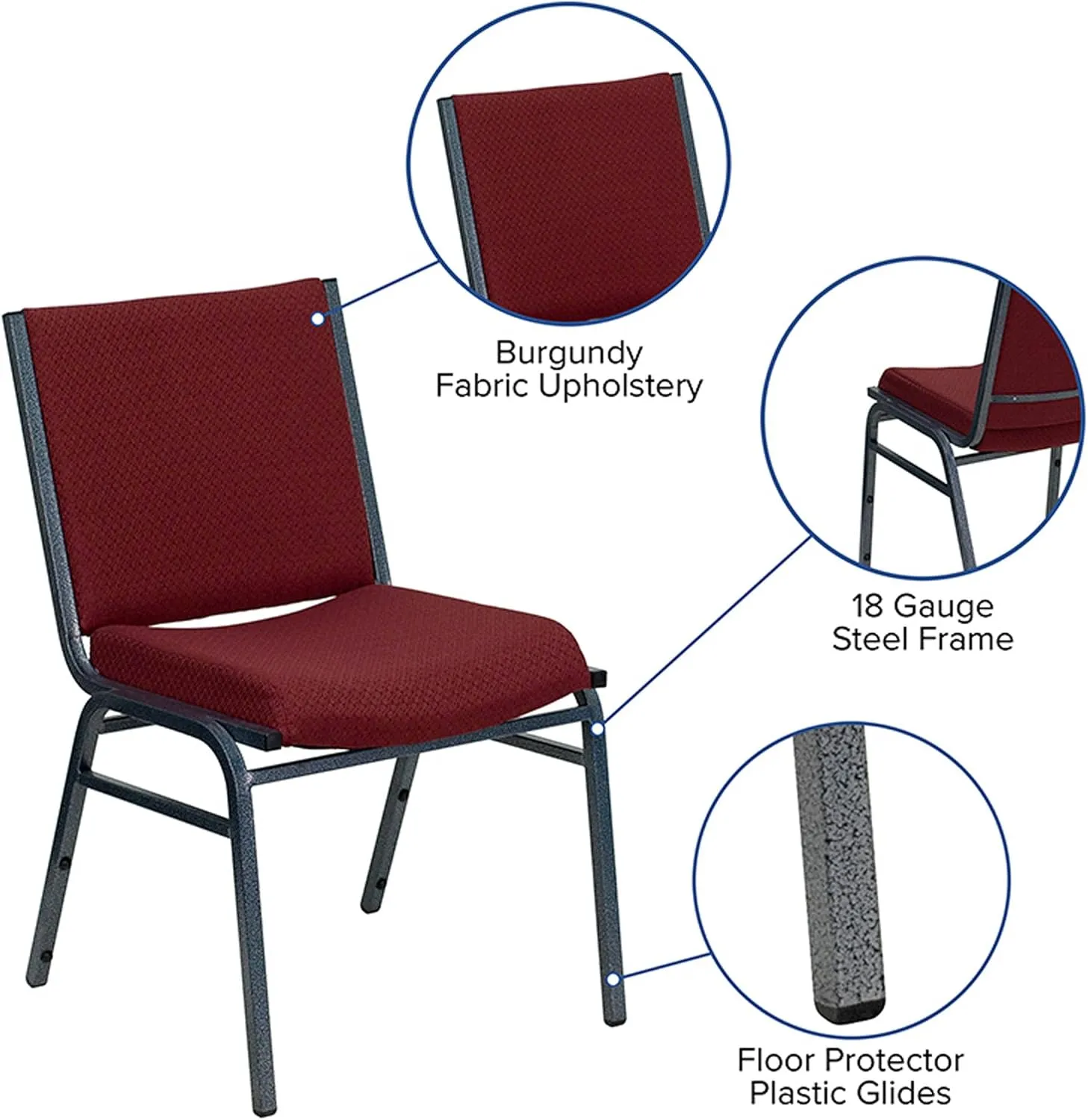 Flash Furniture 4 Pack HERCULES Series Heavy Duty Burgundy Patterned Fabric Stack Chair