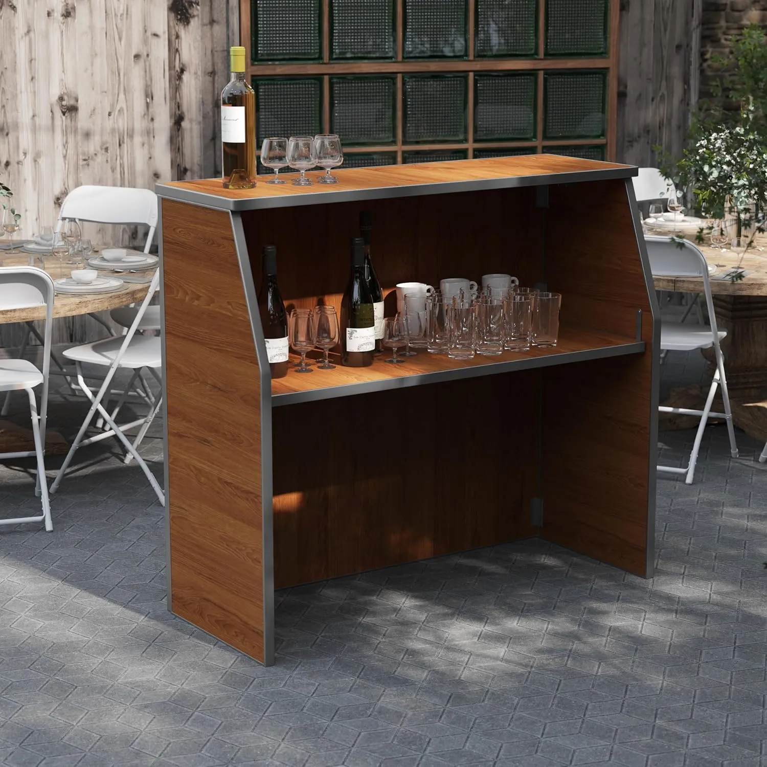 Flash Furniture Amara 4' Maple Woodgrain Laminate Foldable Bar - Portable Event Bar