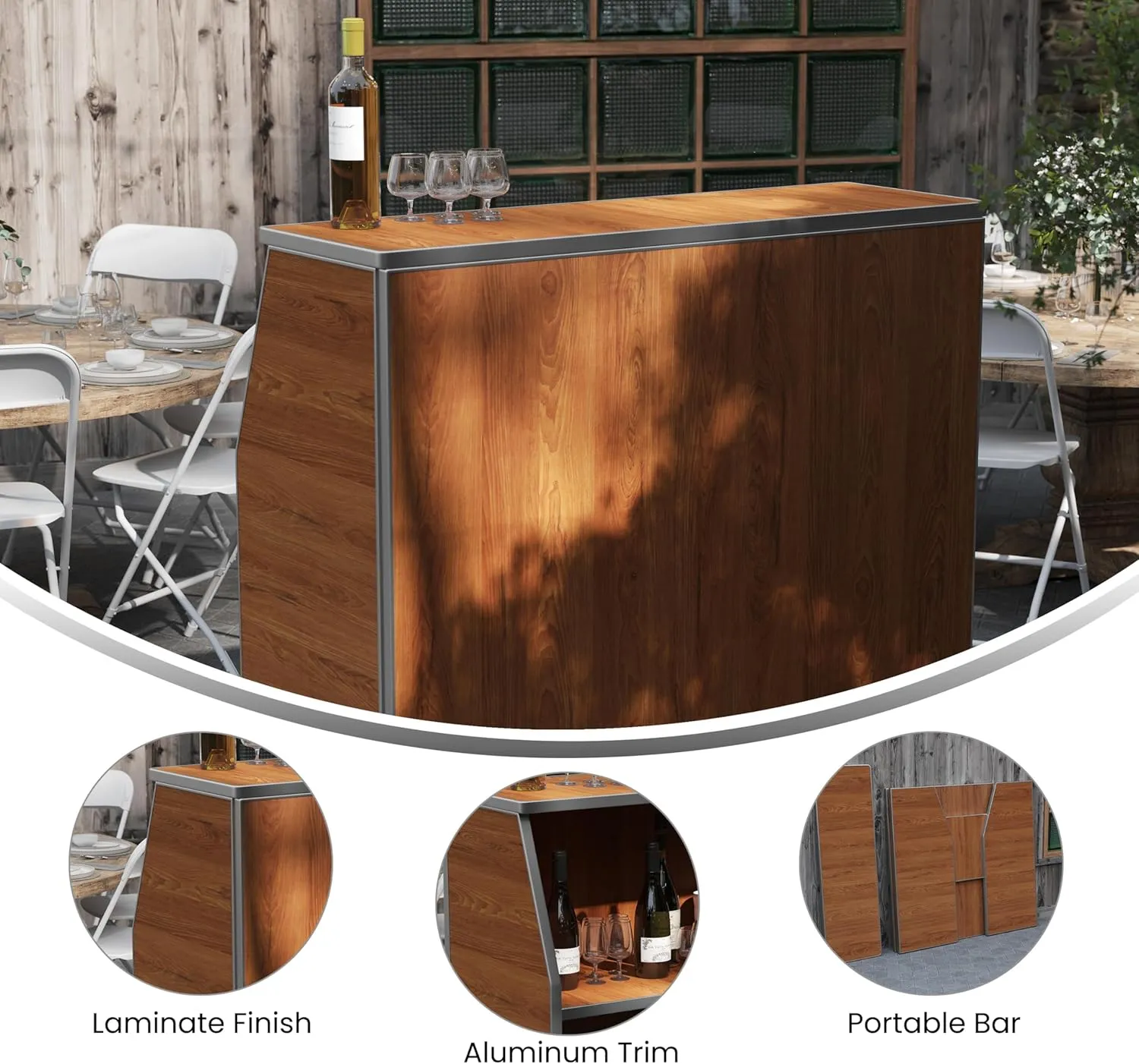 Flash Furniture Amara 4' Maple Woodgrain Laminate Foldable Bar - Portable Event Bar