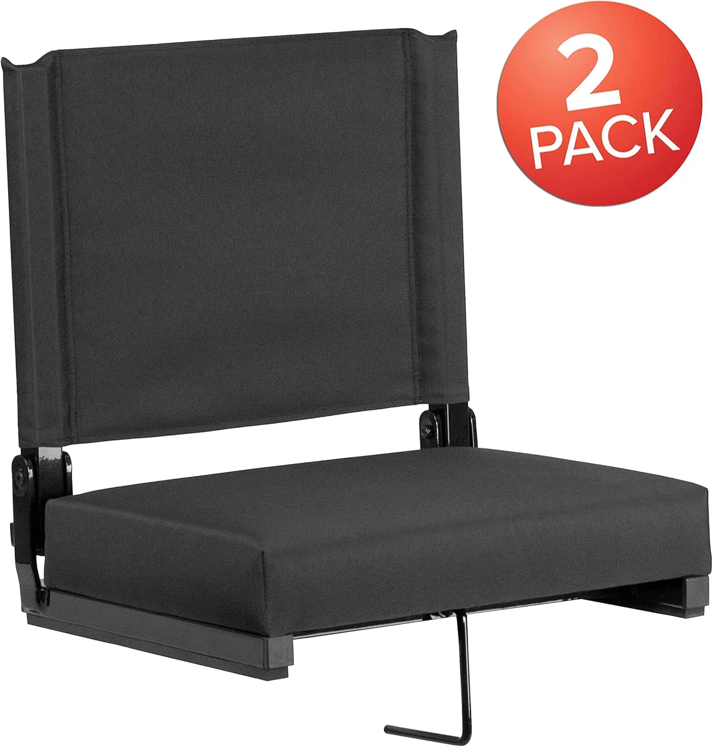 Flash Furniture Grandstand Portable Stadium Seats for Bleachers or Benches, Folding Padded Stadium Chairs with Handle, Pack of 2, 500 lb. Weight Capacity, Black