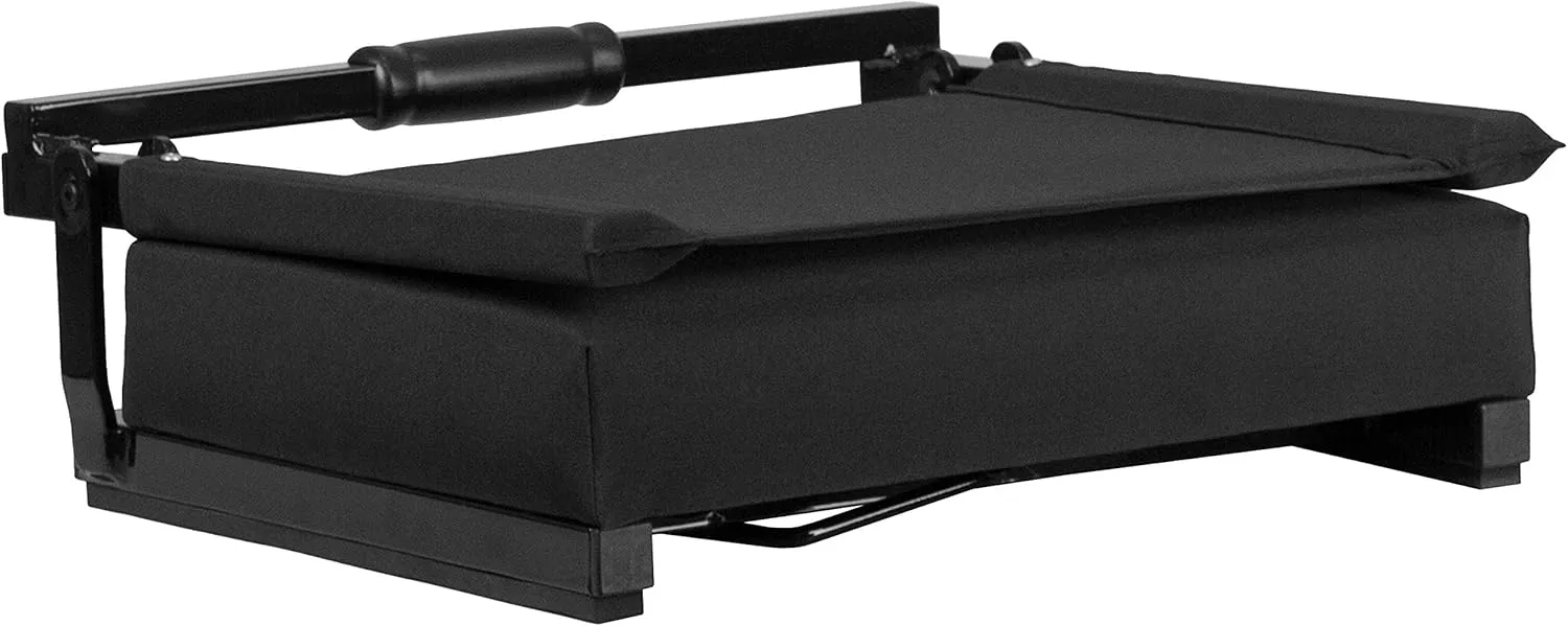 Flash Furniture Grandstand Portable Stadium Seats for Bleachers or Benches, Folding Padded Stadium Chairs with Handle, Pack of 2, 500 lb. Weight Capacity, Black