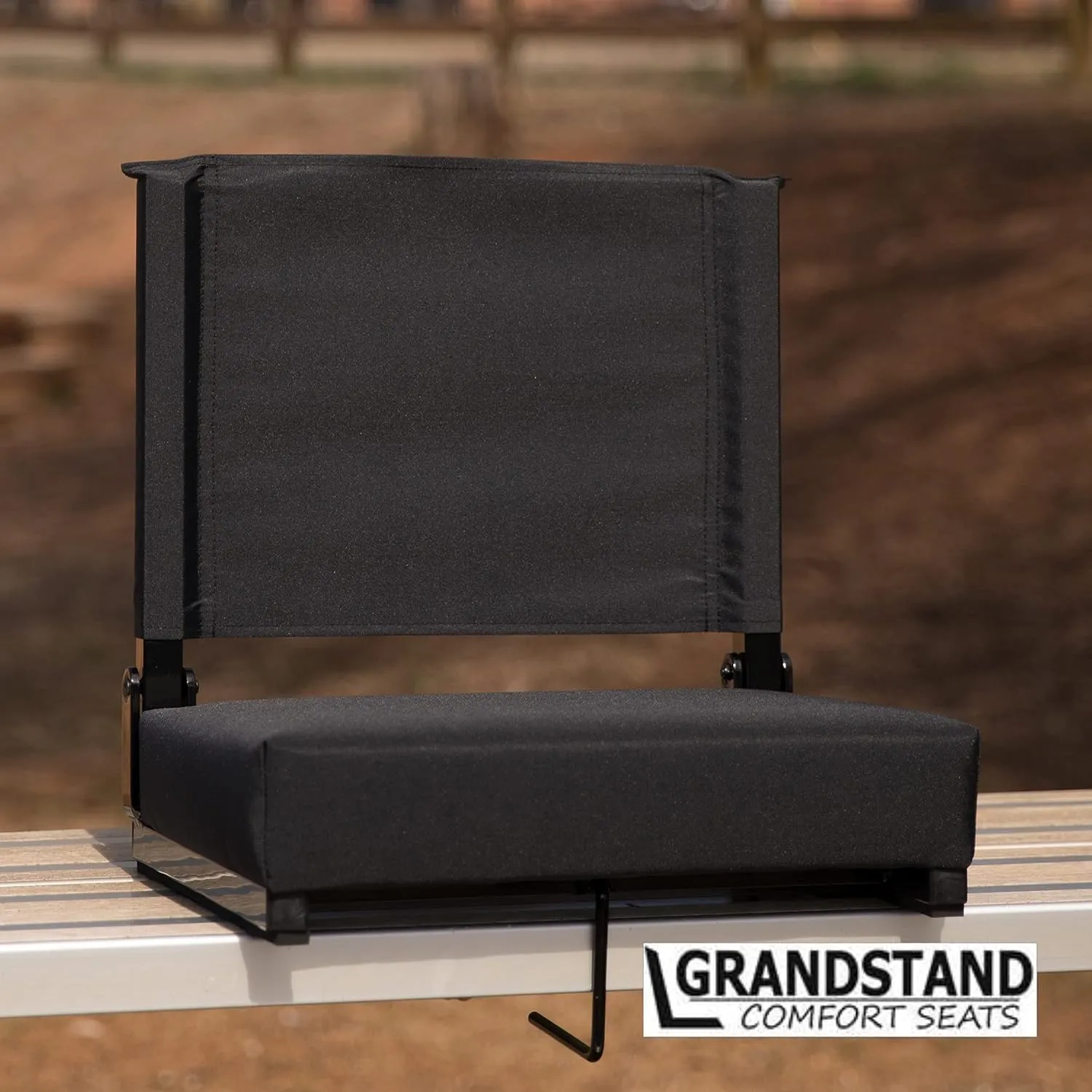 Flash Furniture Grandstand Portable Stadium Seats for Bleachers or Benches, Folding Padded Stadium Chairs with Handle, Pack of 2, 500 lb. Weight Capacity, Black