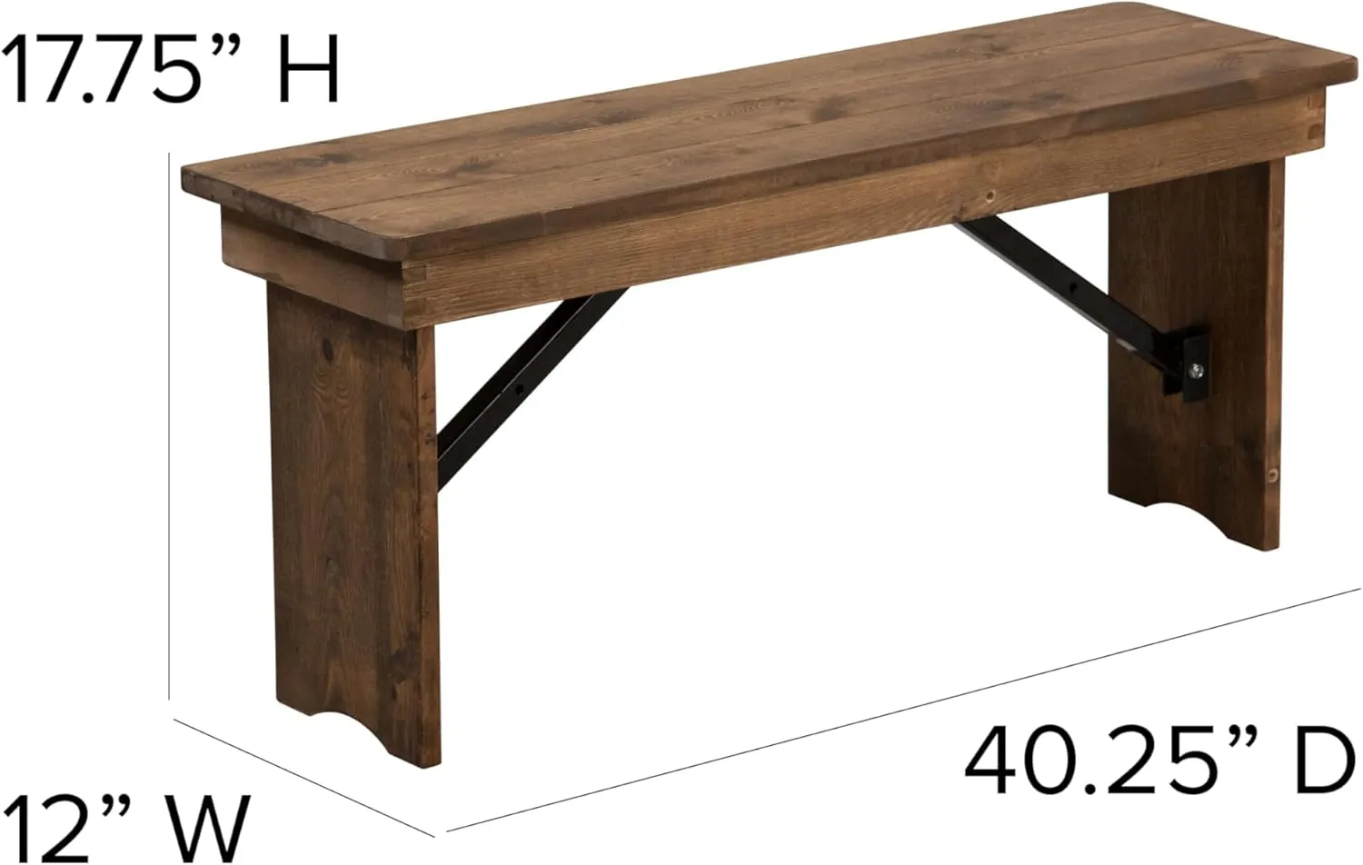Flash Furniture Hercules Series 40" x 12" Commercial Grade Rustic Solid Pine Folding Bench, Antique Farmhouse Dining Bench, Seats up to 2 Adults