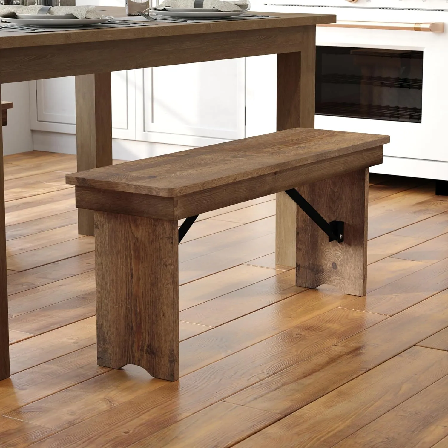 Flash Furniture Hercules Series 40" x 12" Commercial Grade Rustic Solid Pine Folding Bench, Antique Farmhouse Dining Bench, Seats up to 2 Adults