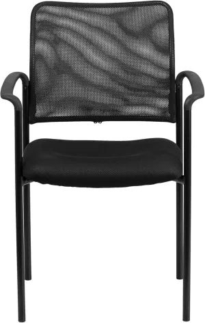 Flash Furniture Jana Comfort Black Mesh Stackable Steel Side Chair with Nylon Arms and Built-In Lumbar Support