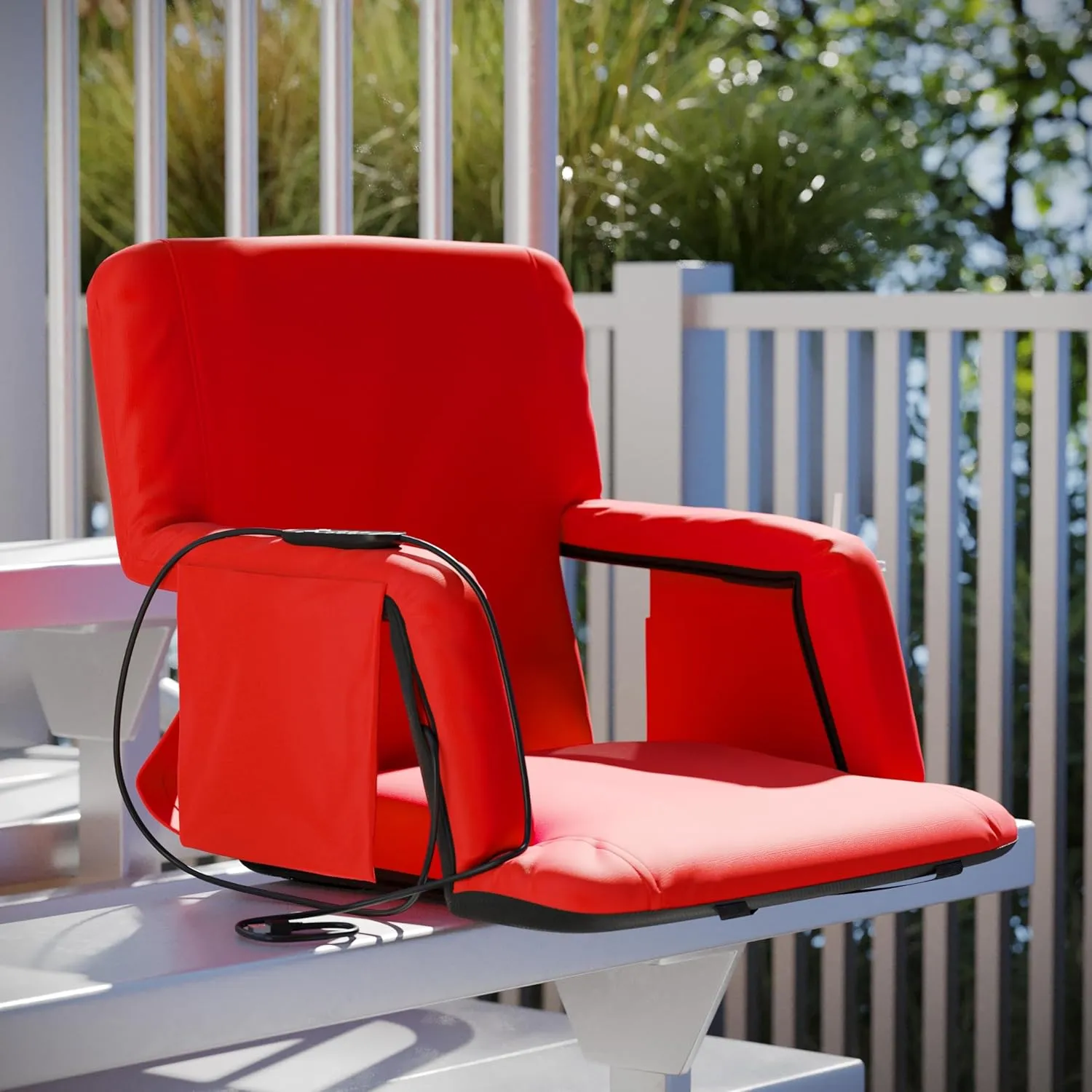 Flash Furniture Malta Heated Stadium Seat with Back Support, 6 Recline Positions, Portable Chair with Backpack Straps, USB Battery Pack Not Included, Red