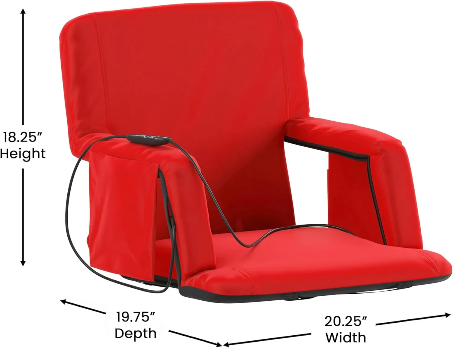 Flash Furniture Malta Heated Stadium Seat with Back Support, 6 Recline Positions, Portable Chair with Backpack Straps, USB Battery Pack Not Included, Red