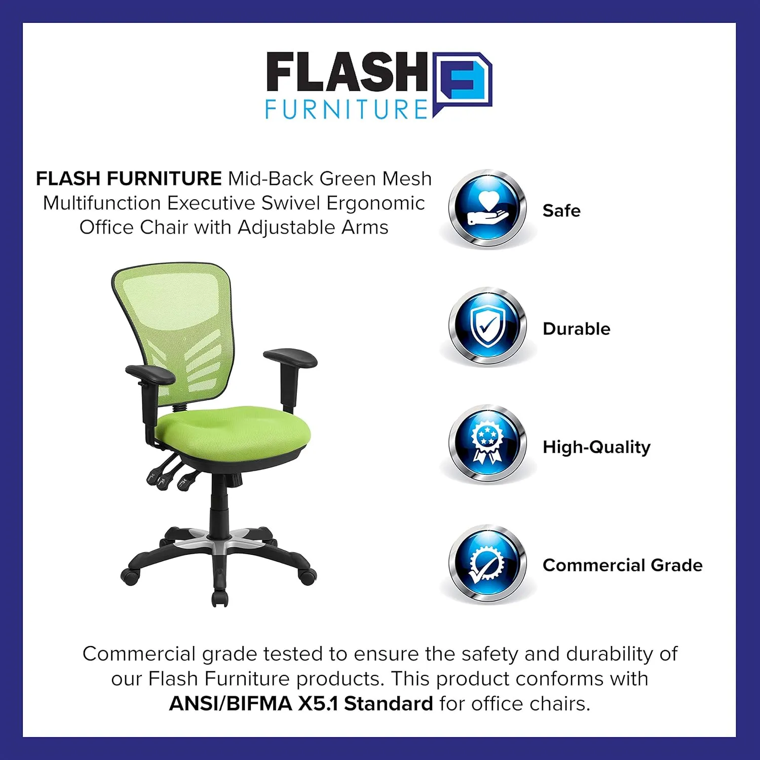 Flash Furniture Nicholas Mid-Back Swivel Office and Gaming Chair, Ergonomic Mesh Office Chair with Adjustable Lumbar Support and Height, Green