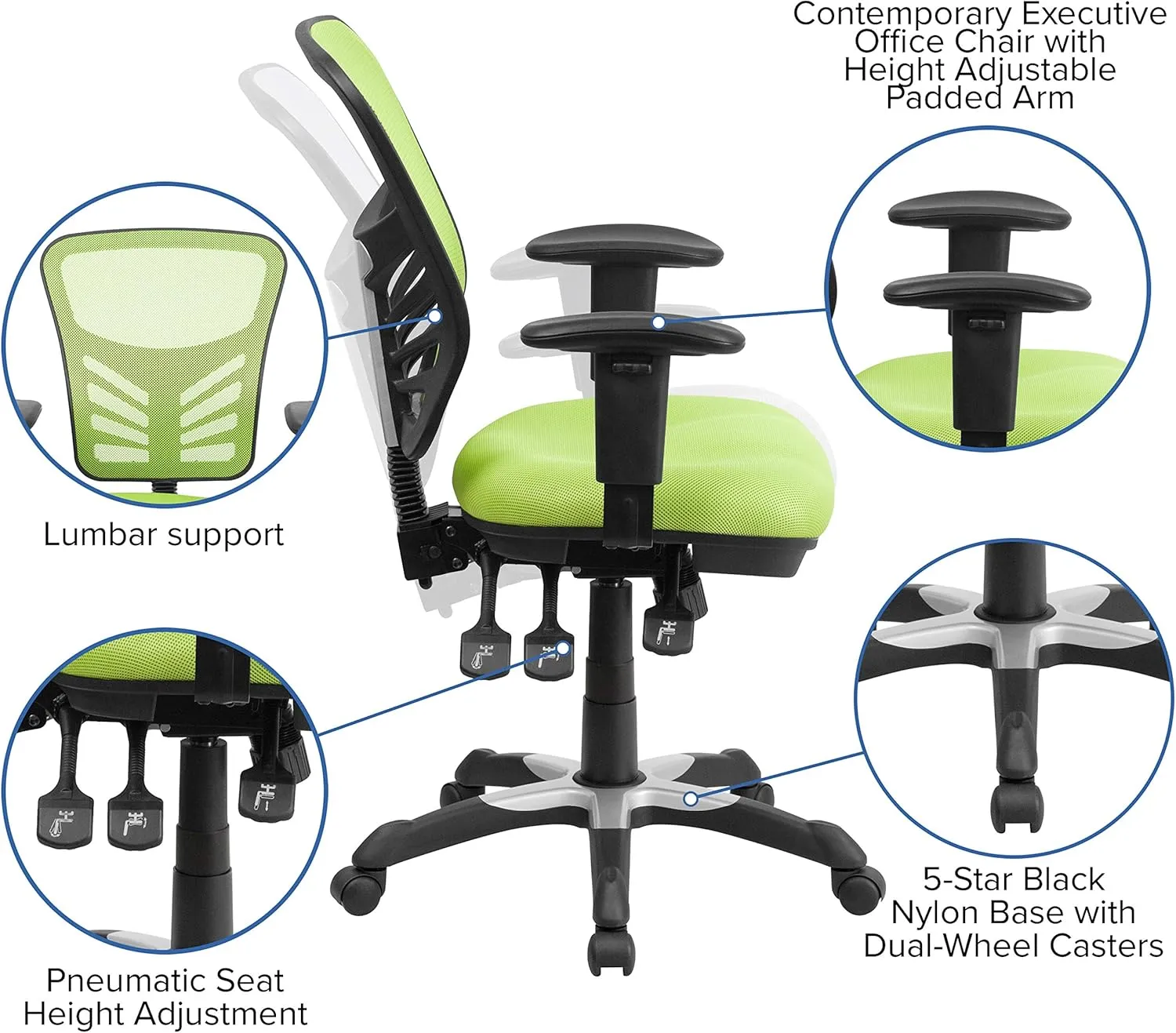 Flash Furniture Nicholas Mid-Back Swivel Office and Gaming Chair, Ergonomic Mesh Office Chair with Adjustable Lumbar Support and Height, Green