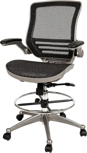 Flash Furniture Waylon Mid-Back Swivel Office Chair with Adjustable Foot Ring and Seat Height, Ergonomic Mesh Chair with Armrests, Black/Silver