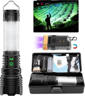 Flashlights High Lumens Rechargeable- Super Bright Tactical LED Flashlight,Powerful USB C Flash Light with 360°COB, Long Beam 3280Ft,7 Modes for Emergency,Gift-365nm UV Light