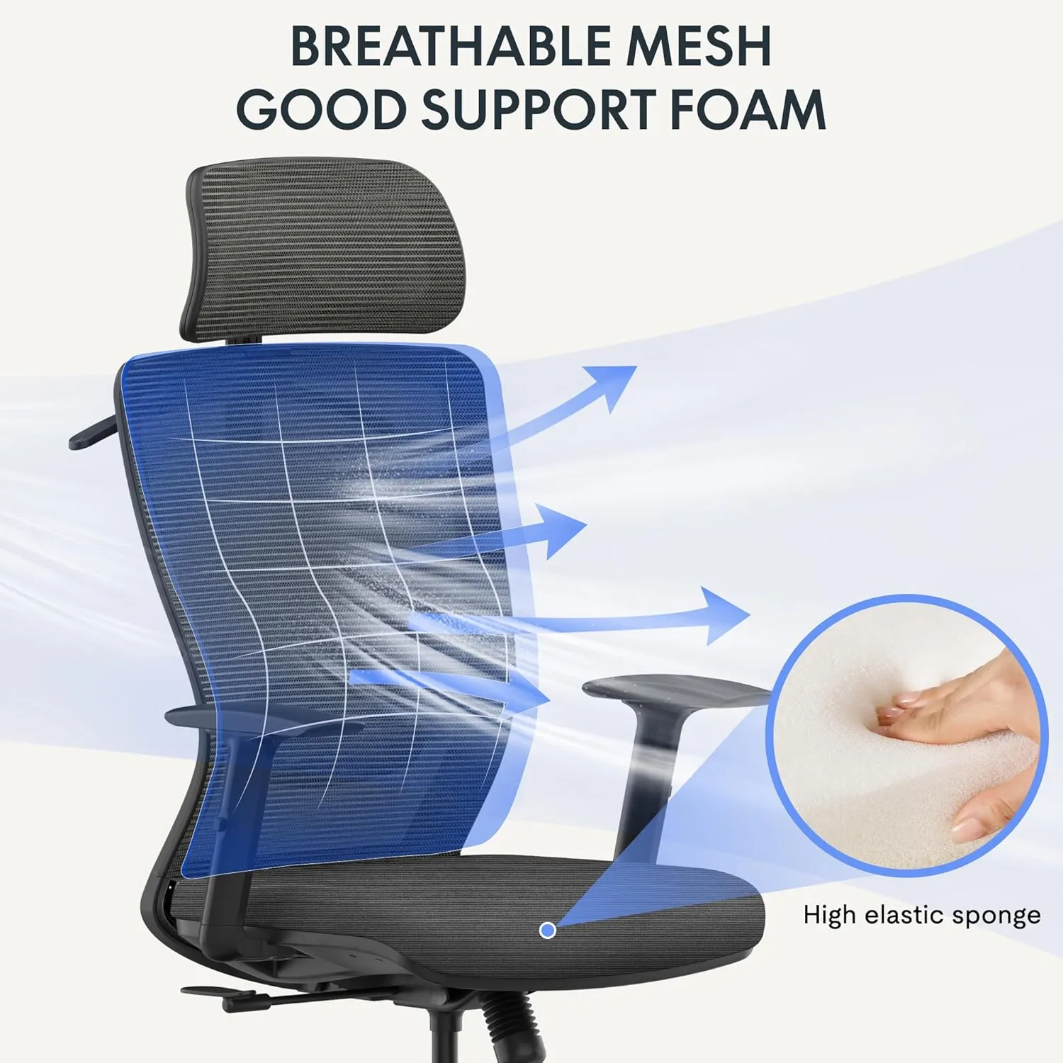 FLEXISPOT Ergonomic Office Chair, High Back Swivel Computer Chair, Home Office Desk Chairs, with 2D Headrest/Adjustable Back Support/Heavy Duty Base, Foam Seat Cushion, Gray