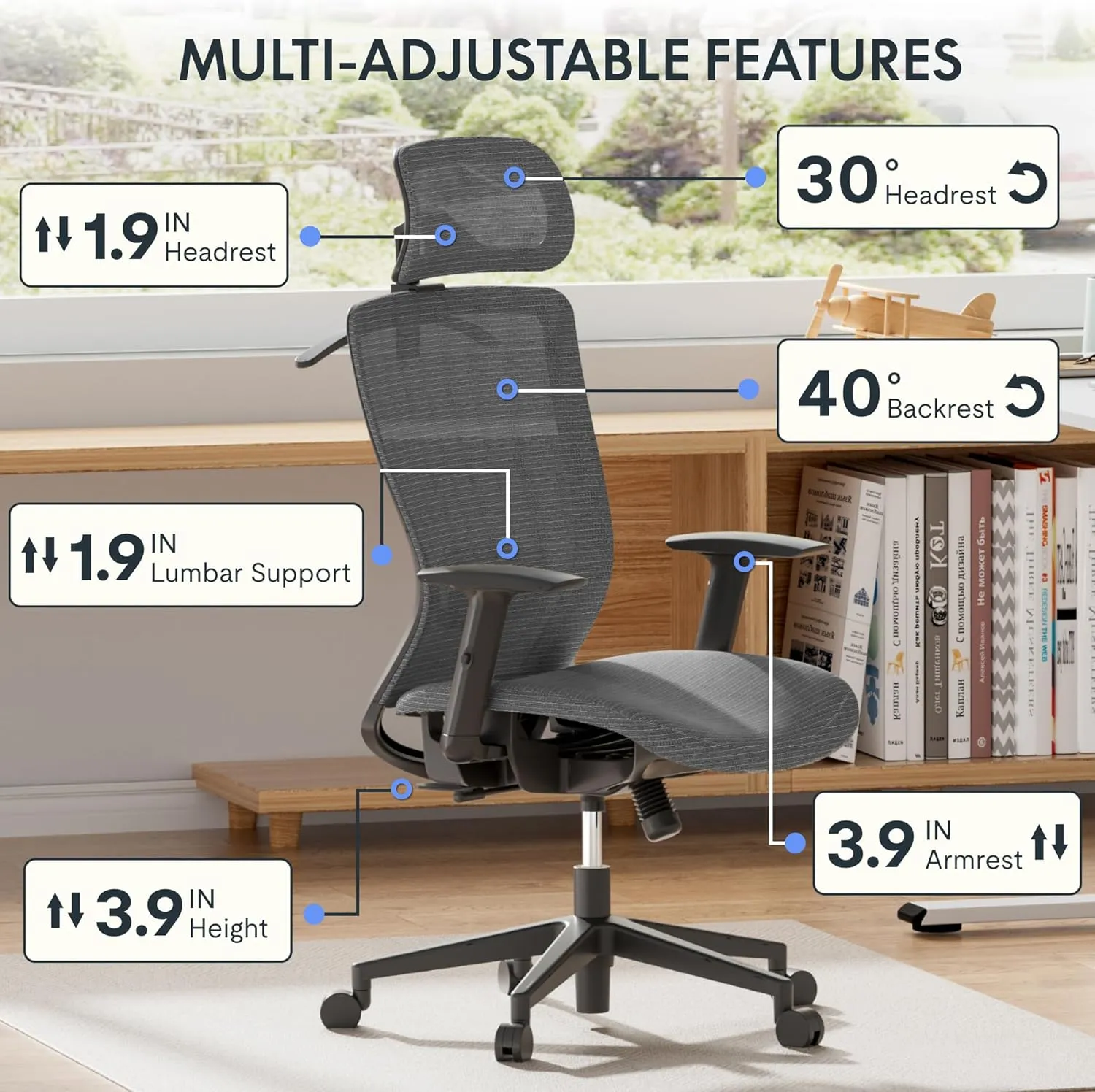 FLEXISPOT Ergonomic Office Chair, High Back Swivel Computer Chair, Home Office Desk Chairs, with 2D Headrest/Adjustable Back Support/Heavy Duty Base, Foam Seat Cushion, Gray