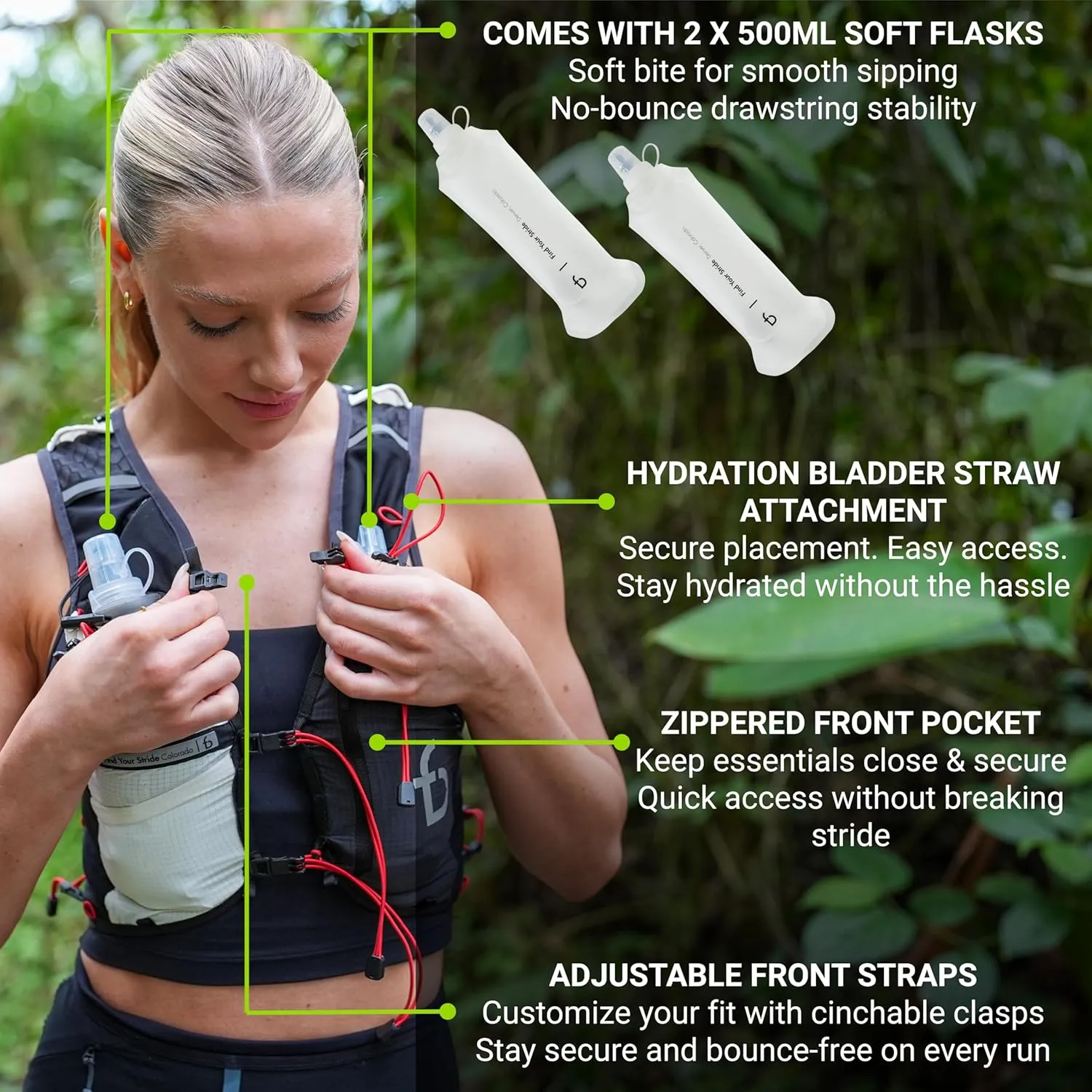 FlipBelt Tahoe Hydration Vest – Ultralight Running Vest for Men & Women – Includes Two 500ml Soft Flasks – Trail, Marathon, and Long-Distance Race Pack