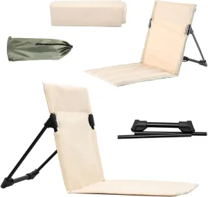 Floor Chair with Back Support, Picnic Floor Chair,Portable Stadium Seat Bleacher Cushion with Backrest Lightweight Padded Seat Cushion (Beige)