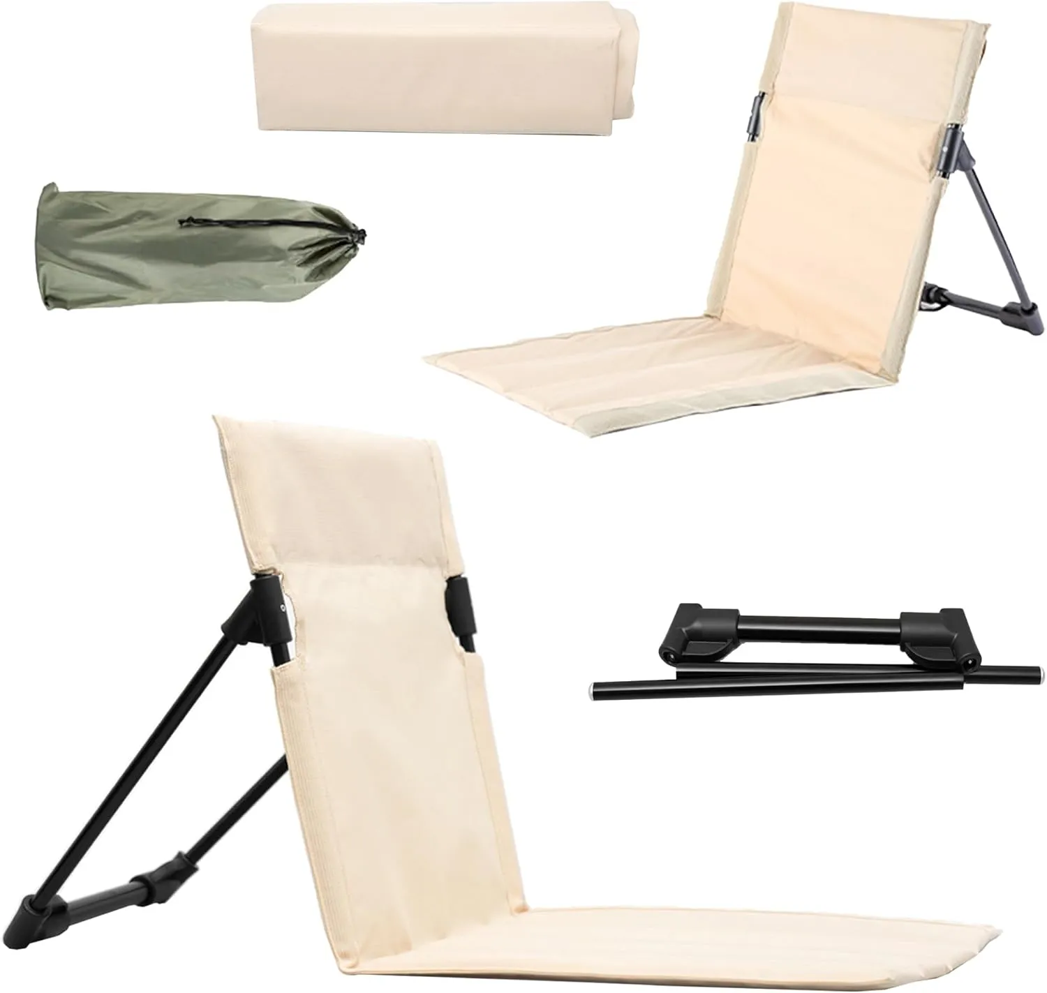 Floor Chair with Back Support, Picnic Floor Chair,Portable Stadium Seat Bleacher Cushion with Backrest Lightweight Padded Seat Cushion (Beige)