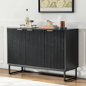 Fluted Storage Cabinet with 3 Doors, Modern Accent Sideboard Buffet Cabinet with Adjustable Shelves, Wooden Credenza Console Table for Living Dining Room, Black