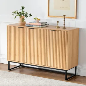 Fluted Storage Cabinet with 3 Doors, Modern Accent Sideboard Buffet Cabinet with Adjustable Shelves, Wooden Credenza Console Table for Living Dining Room, Natural Oak