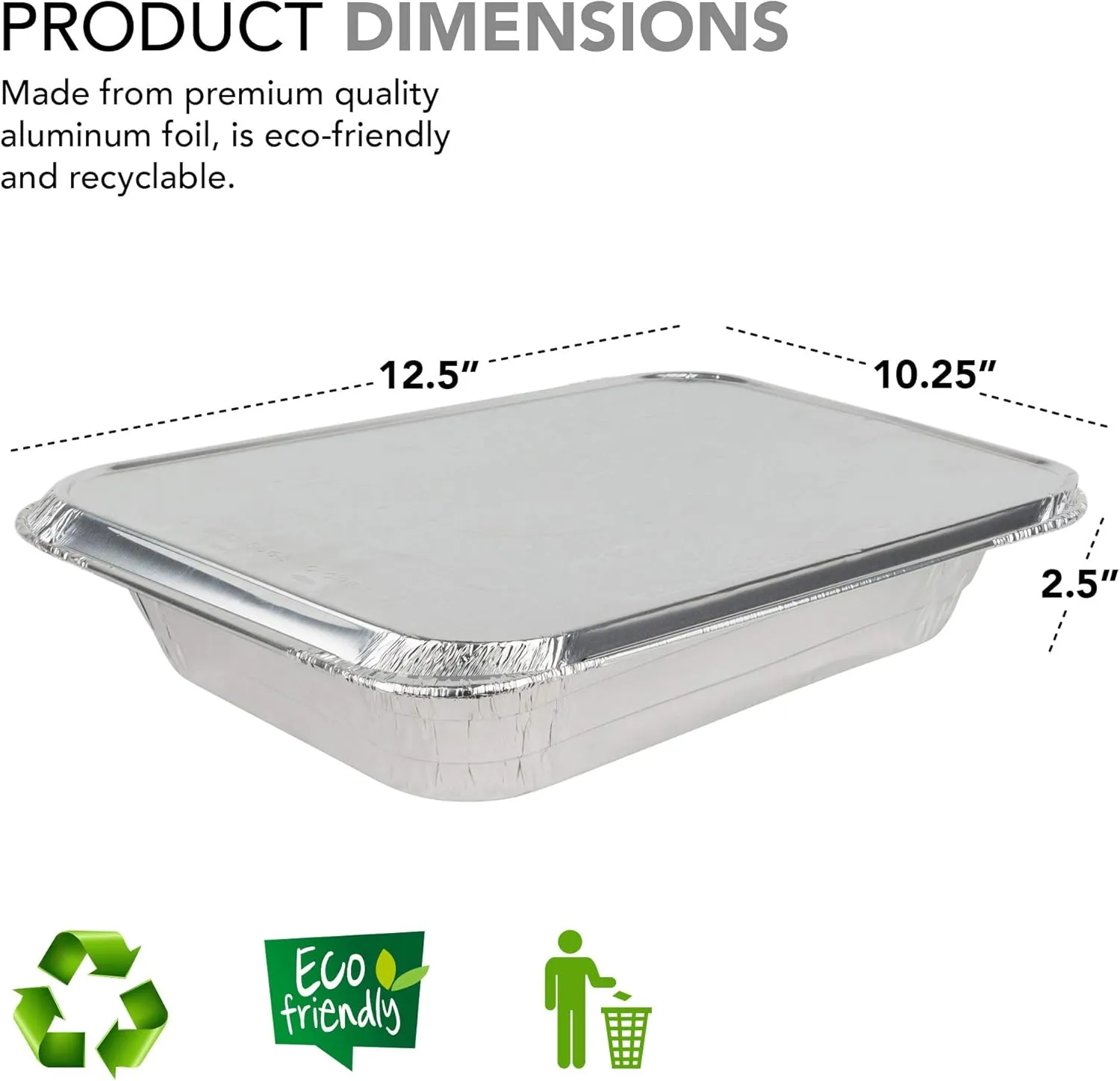 Foil Pans with Lids - 9x13 Aluminum Pans with Covers - 25 Foil Pans and 25 Foil Lids - Disposable Food Containers Great for Baking, Cooking, Heating, Storing, Prepping Food Silver