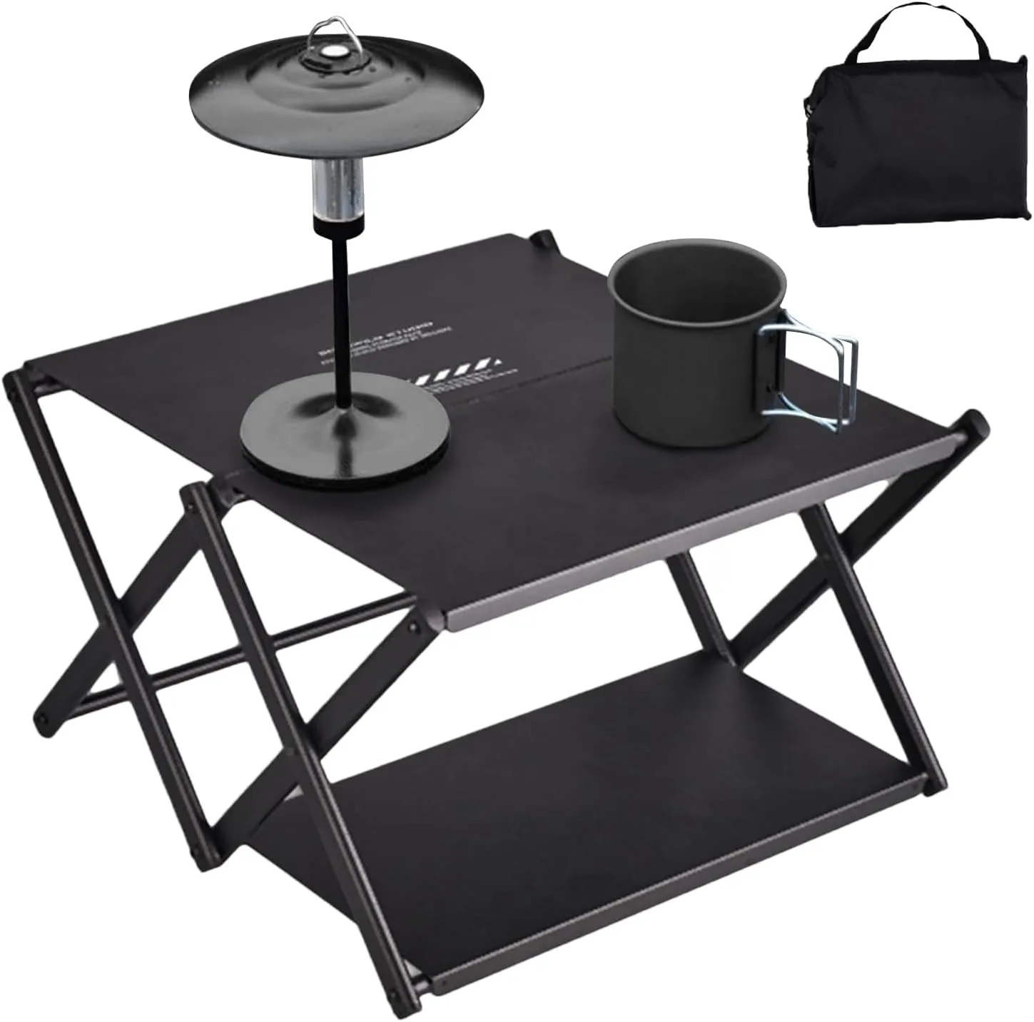 Foldable Camping Table - Folding Portable Table Camping Supplies - Compact Three-Layer Rack, Storage Shelves with Storage Bag for Dining Picnic BBQ Fishing Garden