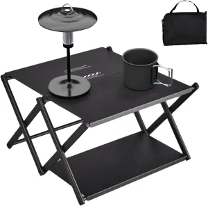 Foldable Camping Table - Folding Portable Table Camping Supplies - Compact Three-Layer Rack, Storage Shelves with Storage Bag for Dining Picnic BBQ Fishing Garden