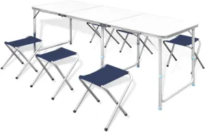 Foldable Camping Table Set with 6 Stools Height Adjustable 70.9"x23.6",Sporting Goods,Outdoor Recreation,Camping & Hiking,Camp Furniture