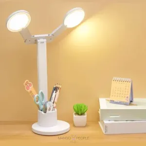 FOLDABLE DOUBLE HEAD ROTATABLE LED DESK LAMP WITH PEN HOLDER