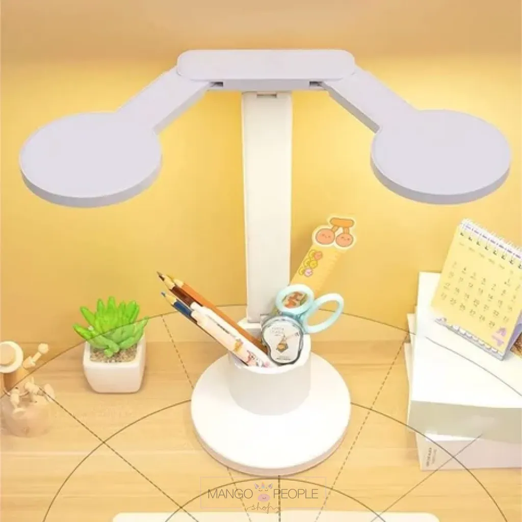 FOLDABLE DOUBLE HEAD ROTATABLE LED DESK LAMP WITH PEN HOLDER