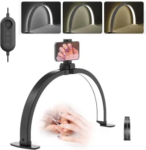 Foldable LED Half Moon Lamp for Nail,38W/3000-6000k Desk Lamp,Lash Lamp for Lash Extension with Storage Bag& Phone Bracket,Led Light for Nails Tech, Stepless Dimming(4700LM&Black)